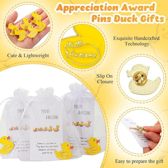 Yellow Duck Brooches 100 Sets Employee Appreciation Gift with Cheer Cards - Picture 3 of 7